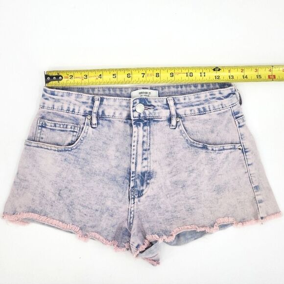 Forever 21 High Waist Cutoff Denim Jean Shorts Women Size 27 Pink Blue Acid Wash - Picture 6 of 10